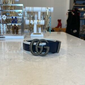 Authentic Gucci Marmont navy and white leather belt size 80